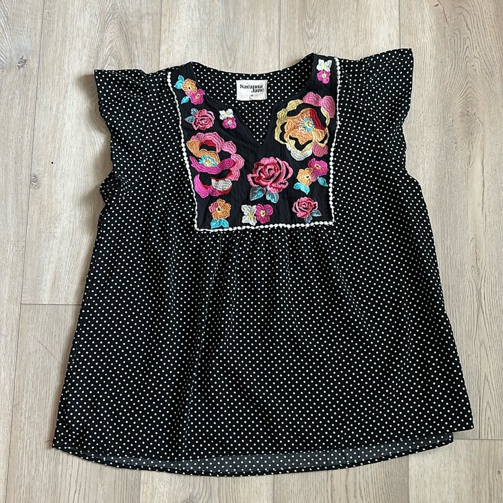 Savanna Jane embroidered polka dot top
